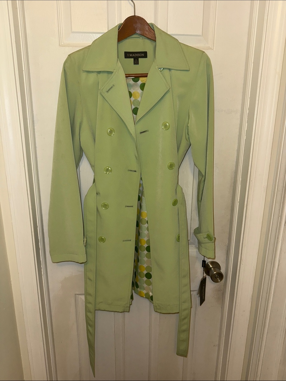 Madison Women's Light Green Double-Breasted Trench Coat Medium